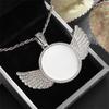 Htpwe Angel Wings Mirror Photo Memorial Pendant Inlaid with Ice Crystal Zirconia Necklace Couple Trendy Zircon Birthday Gift