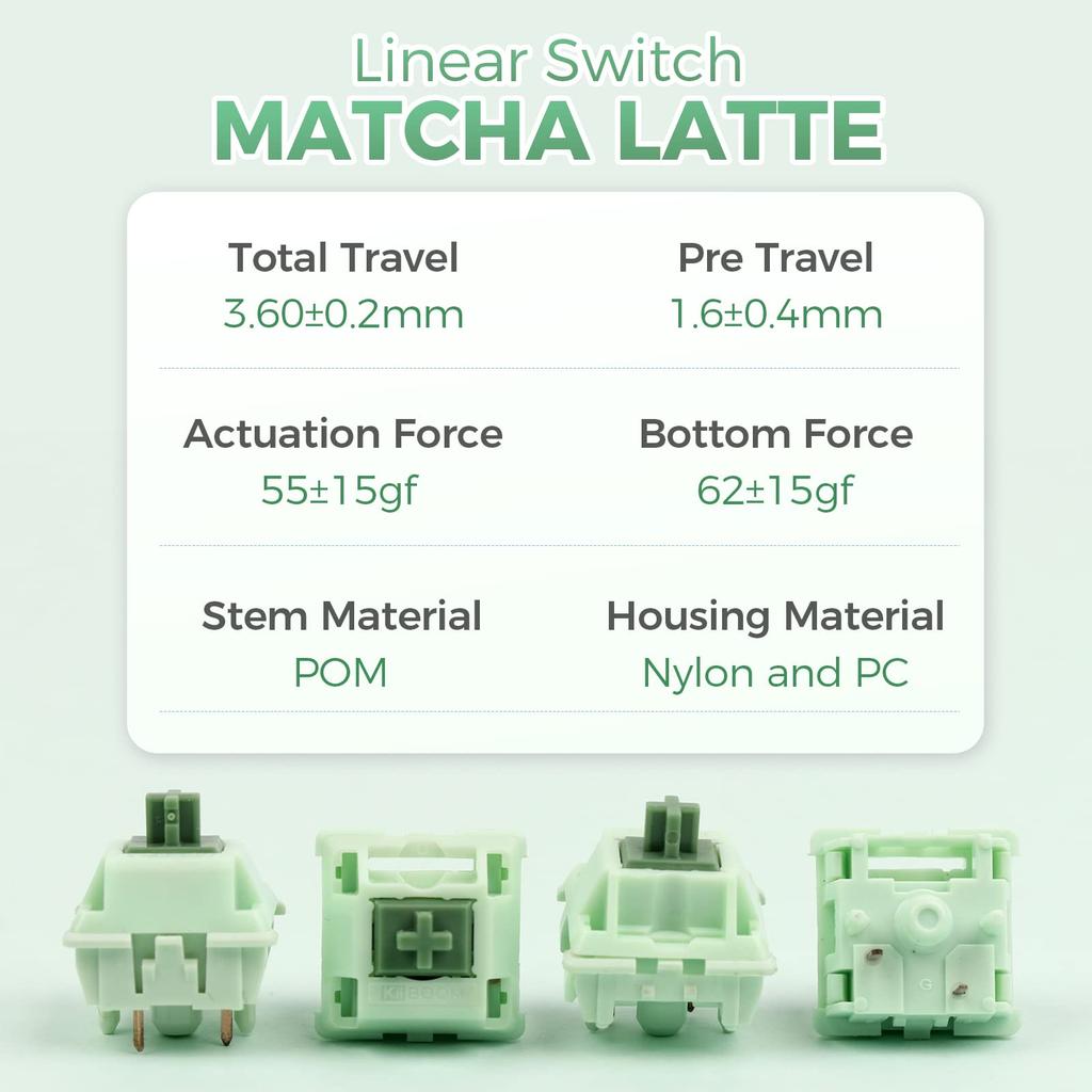 Линейный переключатель KiiBoom 55gf Matcha для механической клавиатуры с POM-штоком, 5-контактный переключатель для клавиатуры, корпус из ПК и нейлона для гейминга, DIY-клавиатура, 35 штук (Матча)