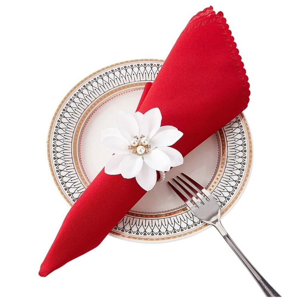 3pcs White Napkin Rings Silk Flower Napkin Buckles Vintage Napkin Holders  Dinner Table Decoration