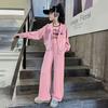 Spring Winter Girls Teenager Tracksuit Zipper Coats Pink Jacket Hooded + Loose Sport Straight Pants Child Set 8 10 12 Year