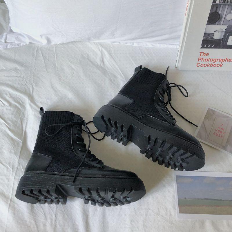 Fashion Sock Boots Lace-up Black Female Ankle Boots Punk Style Footwear with Laces Short Shoes for Women Fashion 2025 New Botines Mujer