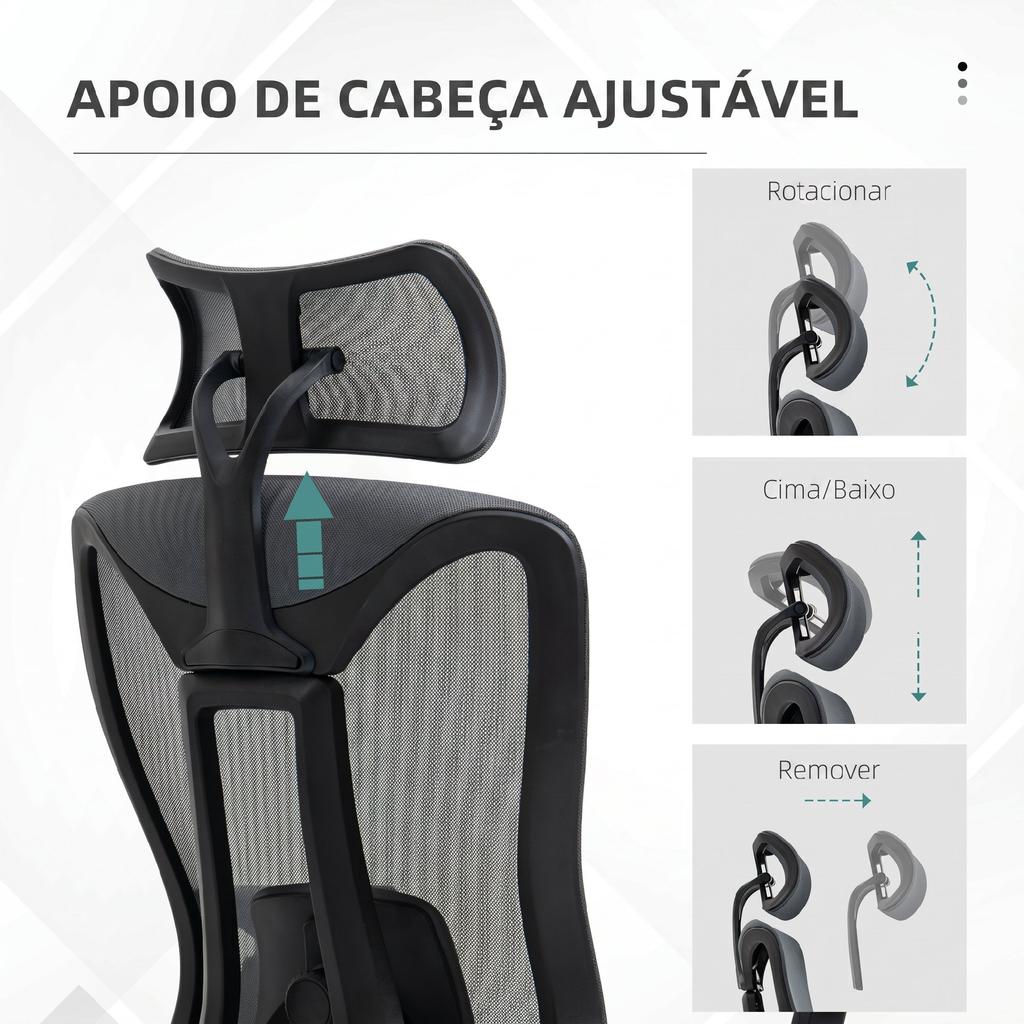 Office Chair In Mesh With Adjustable Headrest Lumbar Support And 3D Armrests 70x66x128 Cm Gray