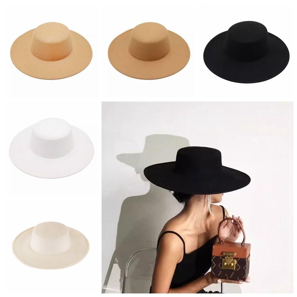 Элегантная фетровая шляпа с широкими полями в британском стиле для женщин в джазовом стиле, модная кепка в стиле Хепберн с плоским верхом для ужина
