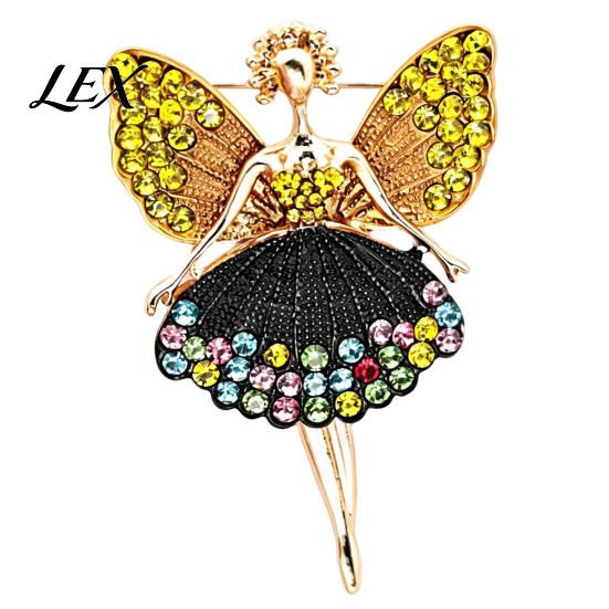Ballet Fairy Brooch Pin Sparkling Rhinstone Brooch, Winged Dancer Girl Alloy Lapel Shirt Accessory Pin, Women Jewelry Accessories for Suit Dress Coat