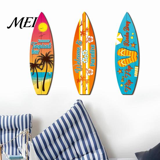 Tropical Beach Vibes Decor Hawaiian Surfboard Wall Art, Wooden Sign, Summer Aloha Theme Hanging Plaque for Living Room Kids Room, Coastal Ocean Themed