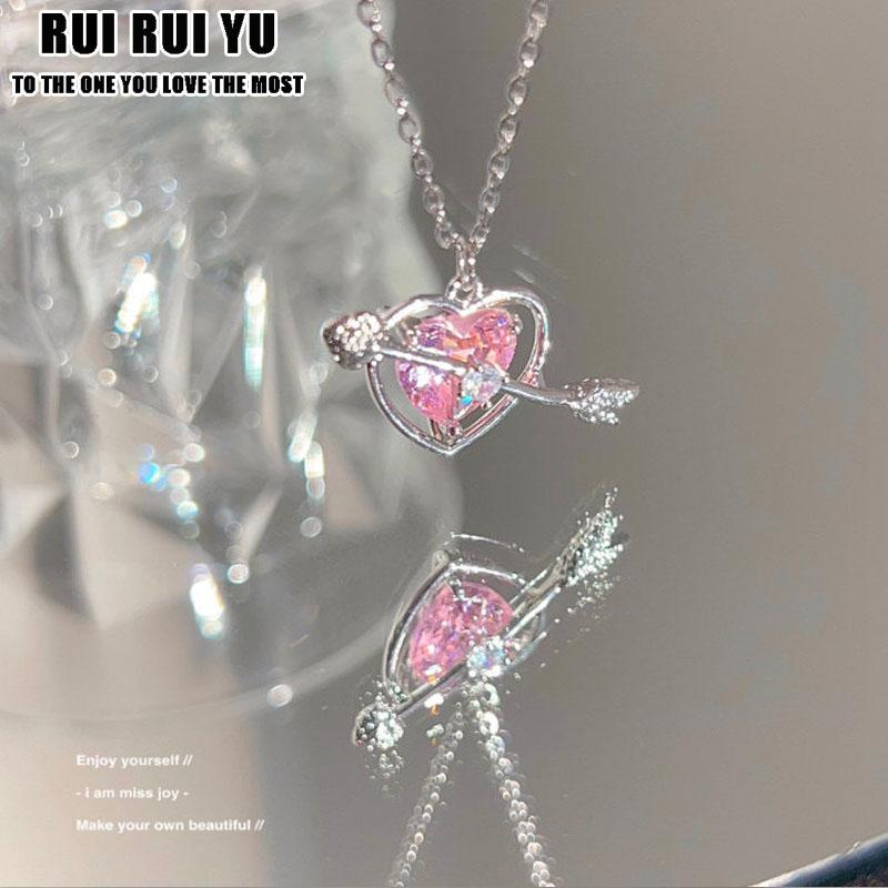 RUI RUI YU, розовое ожерелье с одной стрелой и сердцем, ожерелье «Любовь», браслет из двух частей, светлый цвет, роскошное ожерелье с подвеской, женский подарок