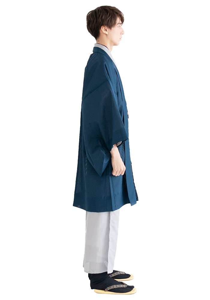 Summer Single Komaru Single Deep [KYOETSU] Haori, Washable, Plain, Clothes, Fabric, Item, Men's (LL, Blue)