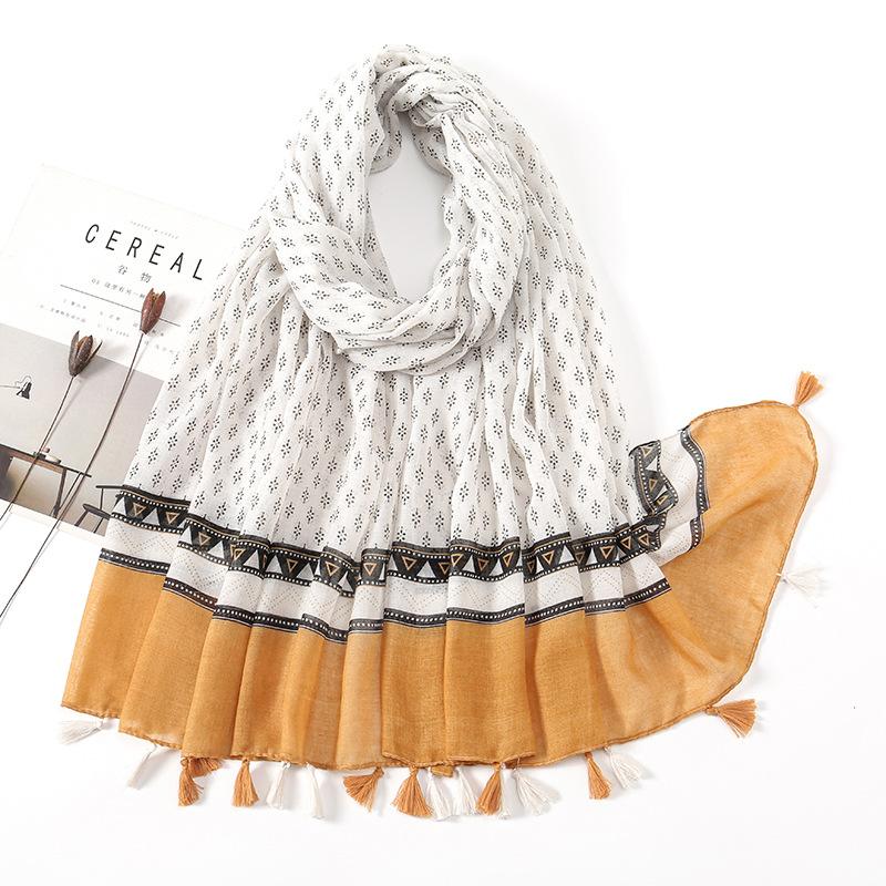 Литературный небольшой свежий хлопковый и льняной ретро-шарф с бахромой, женский напечатанный красивый шелковый шарф, японская солнцезащитная шаль