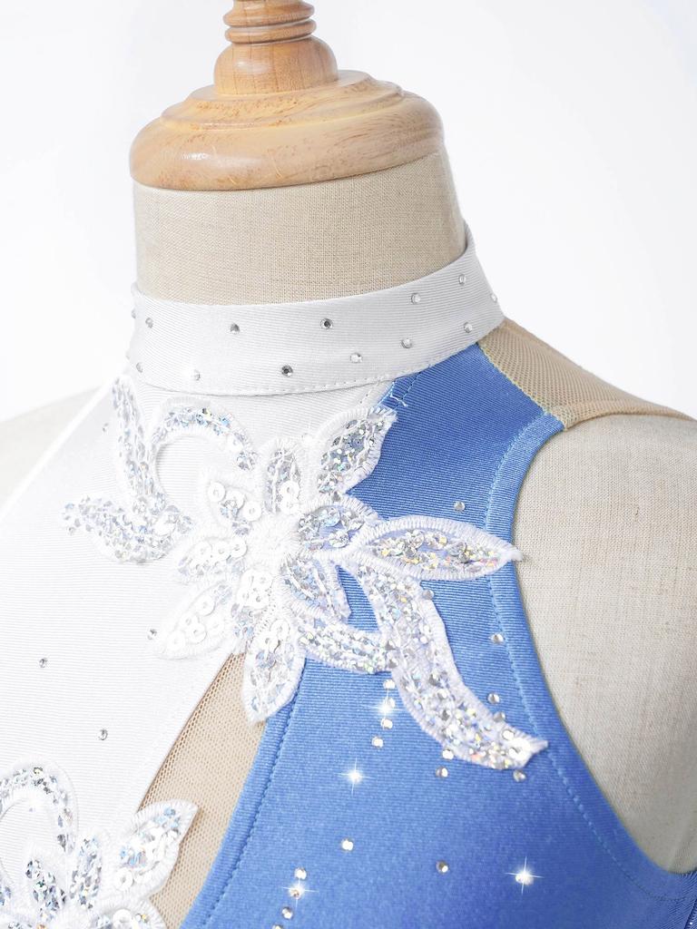 Платье для танцев без рукавов для девочек с круглым вырезом, блестящими пайетками, цветочным декором, ажурным дизайном на спине, праздничный наряд