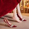 Замшевый тонкий каблук светлый рот свадебные туфли горный хрусталь красные высокие каблуки женская одежда для показа женская обувь продвинутый смысл