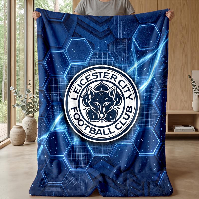 Leicester City Football Print Flannel Blanket, Soft Warm Lightweight Throw Blanket for Sofa Bed Camping