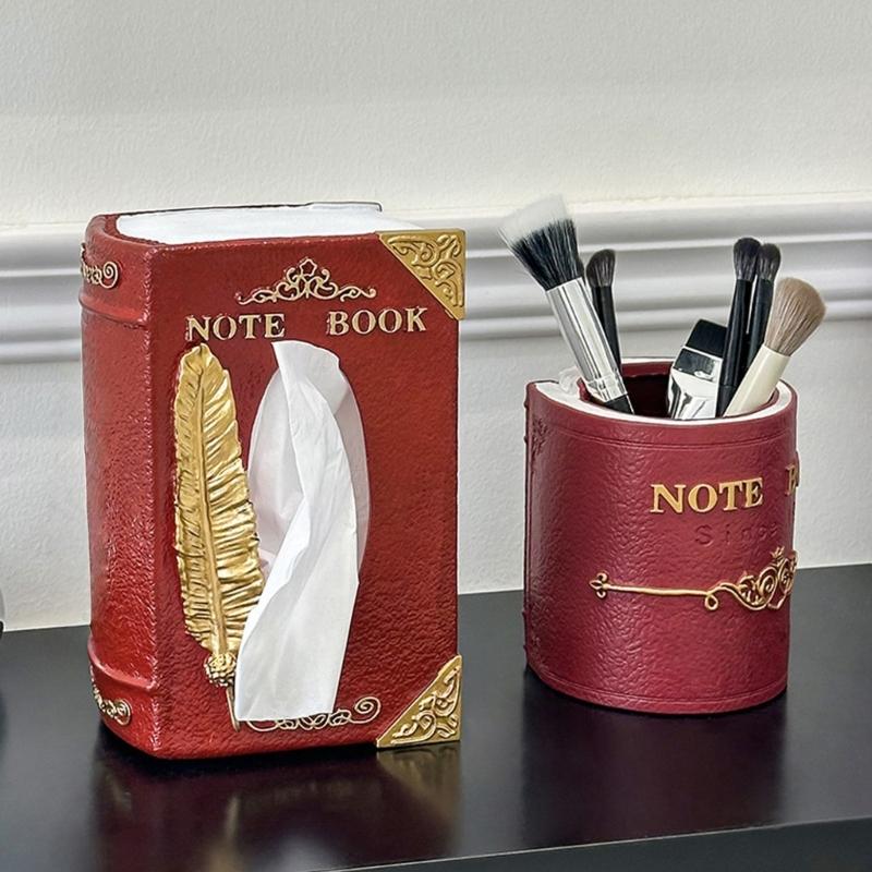 Book Style Tissue Box Holder Vintage European Designs Multifunctional Storage Organizer For Home Office Decoration