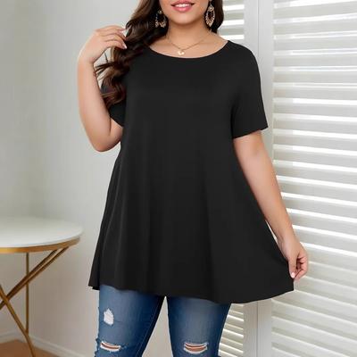 Женская летняя трендовая футболка с коротким рукавом и круглым вырезом большого размера