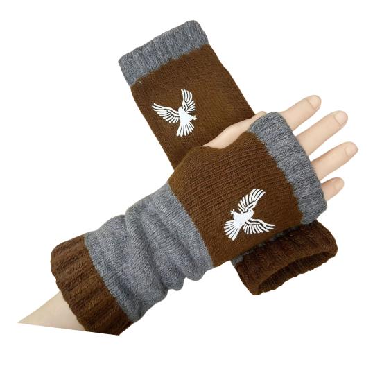 Вязаные женские перчатки без пальцев Теплые перчатки с милой вышивкой Контрастные по цвету Дышащие вязаные перчатки для сенсорного экрана, печати, письма