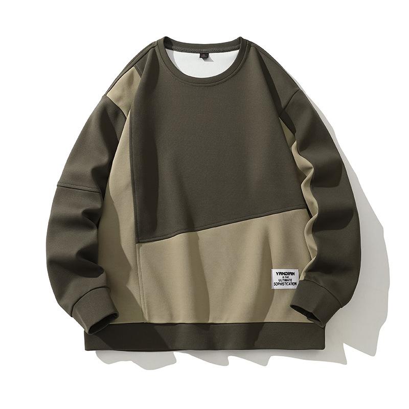 Senior Sense Spliced Round Neck Hoodie Men Осень-зима Новая корейская версия модного тренда Свободная повседневная базовая рубашка