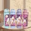 1PC Cute Ghost Floral Group Print 750ml Color Plastic Sports Water Bottle Leakproof Flip Straw Lid Suitable for Sports Office Home Use