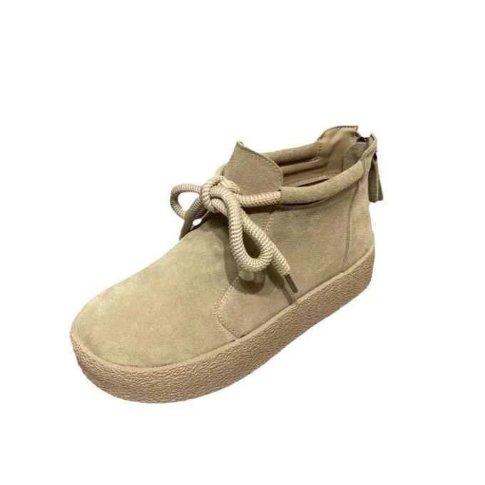 Кукольная голова чистая кожа откидной мех на плоской подошве короткие ботинки женские ретро мягкая подошва шнуровка ботинки Мартина удобные и нескользящие низкие одинарные туфли