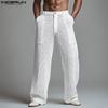 Men Zip-up Waist Casual Hollow Out Mesh Sheer Long Pants Trousers Home Wear