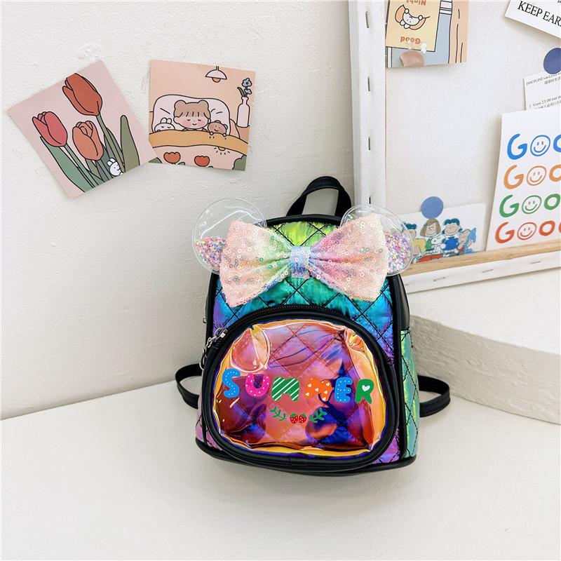 Lovely Soft Pu Material Kids Backpack With Shiny Sequins For School And Play