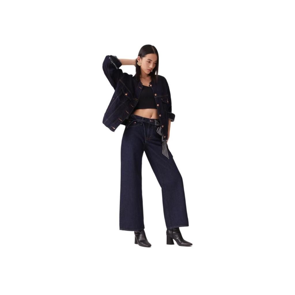 Levis 90-х Свободный крой Плечевая Универсальная Простая Куртка Женская Куртка Темно-синий 001C2-0001