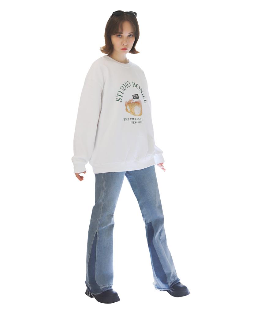 BONIEE [Fleece Lined] Custard Collage Logo Graphic Oversized Sweatshirt White