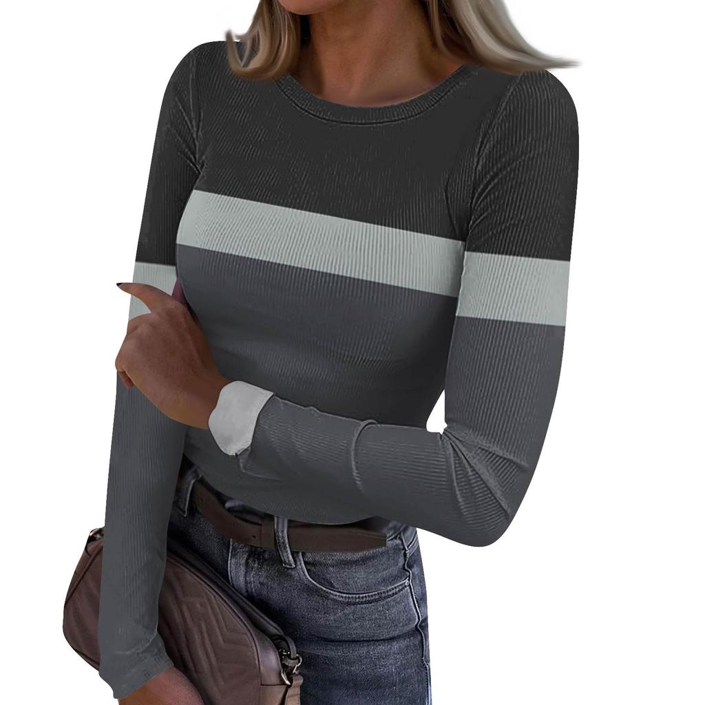 Женская и зимняя футболка с тонким низом, модная повседневная футболка с градиентным принтом и круглым вырезом, пуловер с длинным рукавом