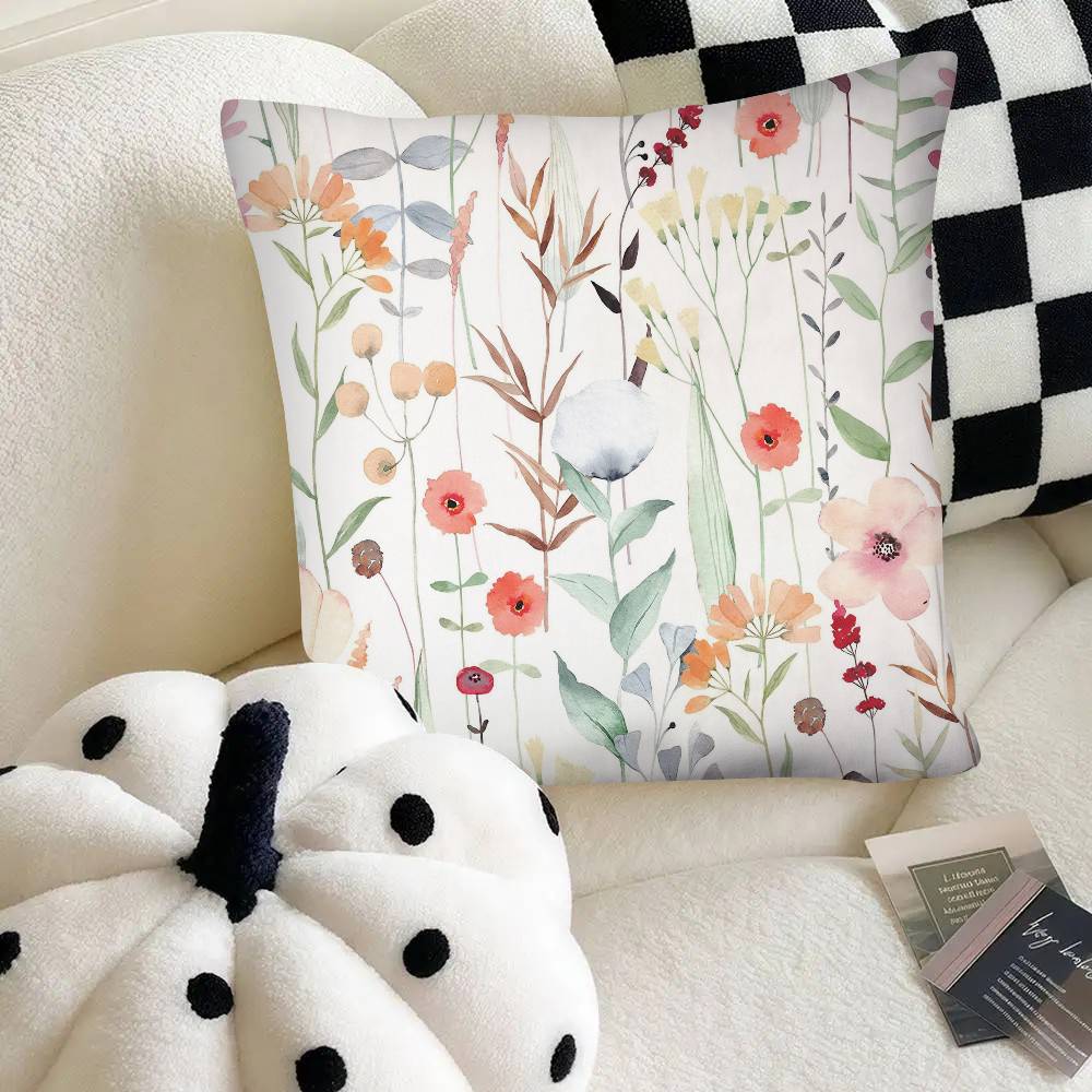 Floral Pattern Pillow Case Fashion Square Pillowcase Bedroom Sofa Room Ins Decoration Leisure