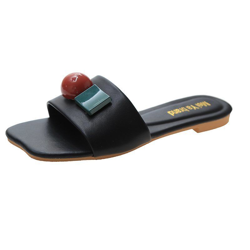 Обувь с открытым носком, лето 2024, женские тапочки на плоской подошве и сандалии, черные шлепанцы, роскошные сандалии H, дизайнер Y по акции F