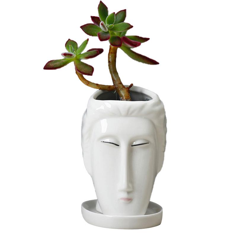 1 шт. суккулентный цветочный горшок с белым человеческим лицом, новая художественная скульптура, домашний декор, настольные украшения, уникальный керамический цветочный горшок, контейнер