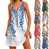 Women's Summer Casual V Neck Sleeveless Sundress Classical Leaf Printed Vest Dress