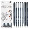 Набор из 7 линеров Pentel Point Liner, Водные чернила, Разная толщина линии, Черный, S20P-7STA
