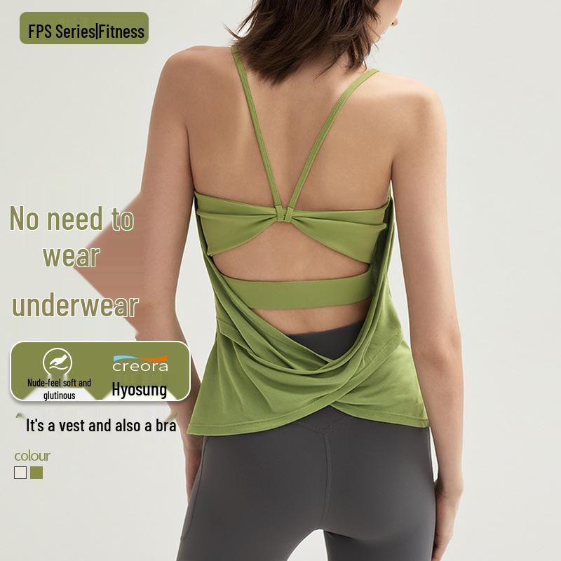 Трансграничный сексуальный топ для йоги и бега с нагрудными вкладышами - Красивая спина, спортивная футболка без рукавов