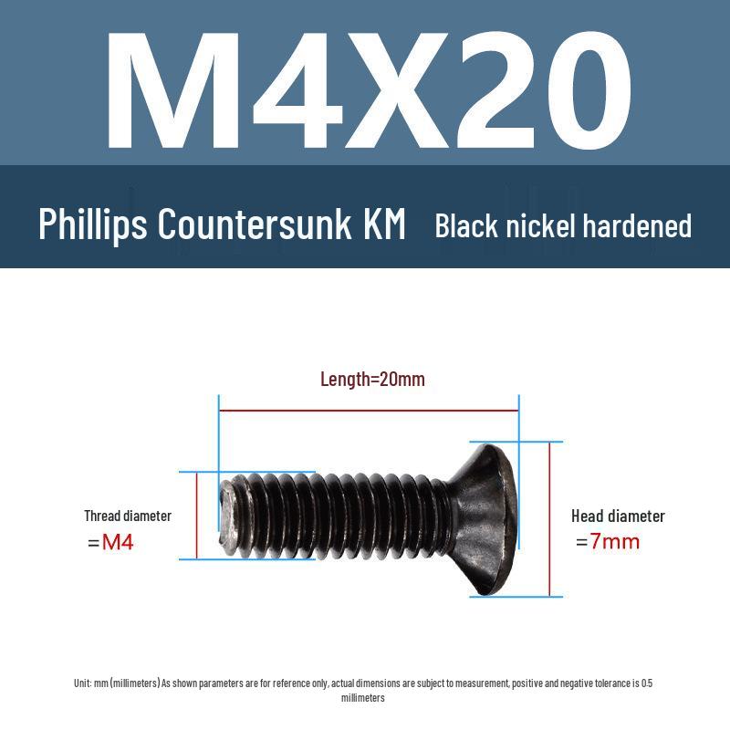 Yigu Carbon Steel Black Nickel Hardened KM Phillips Flat Head Screws M2-M4 for Electronics