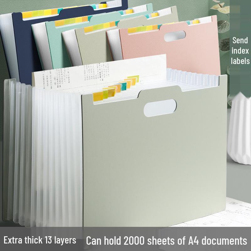 A4 Multi-Layer Accordion Handbag: 13-Pocket Large Capacity Desktop Storage Folder for Students.