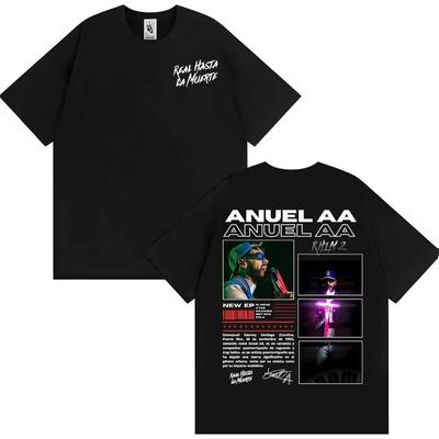 Рэпер Anuel AA Rhlm 2 Альбом 2025 Мерч Футболка Мужская Женская Харадзюку Хип-Хоп Уличная Футболка Повседневная Оверсайз Хлопковая Мужская Футболка