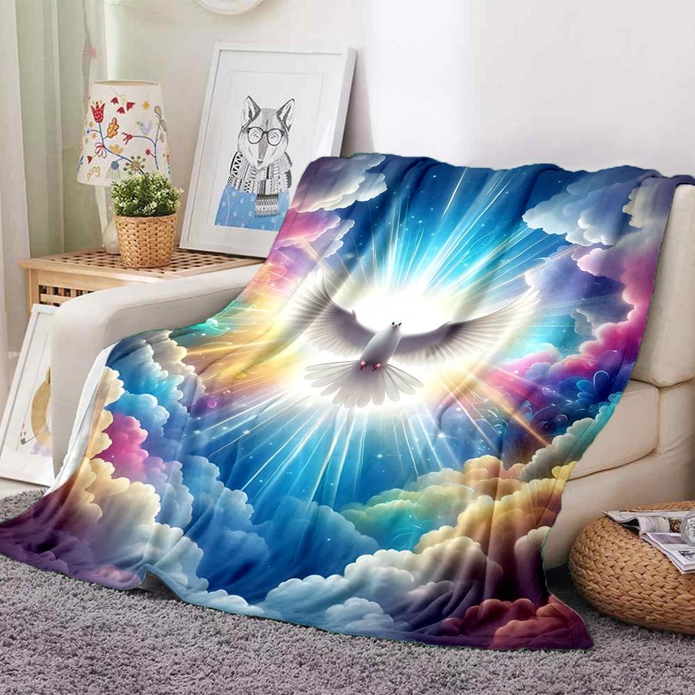 1Pc Dove Peace Heaven Flannel Blanket, Soft And Comfortable, Casual Warm, Camping Travel, Christmas, Halloween Xmas Gift. G1152