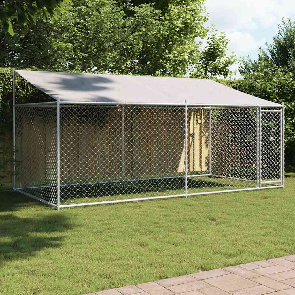 Vidaxl Klatka Dla Psa, Z Dachem I Drzwiami, Szara, 4X2X2 M, Stal