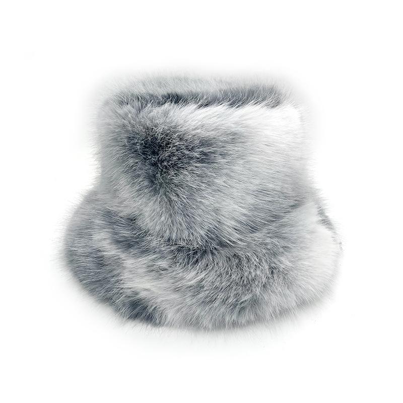 Customized winter warm plush hat women's crimped knitted pullover hat color matching bucket hat plush warm hat