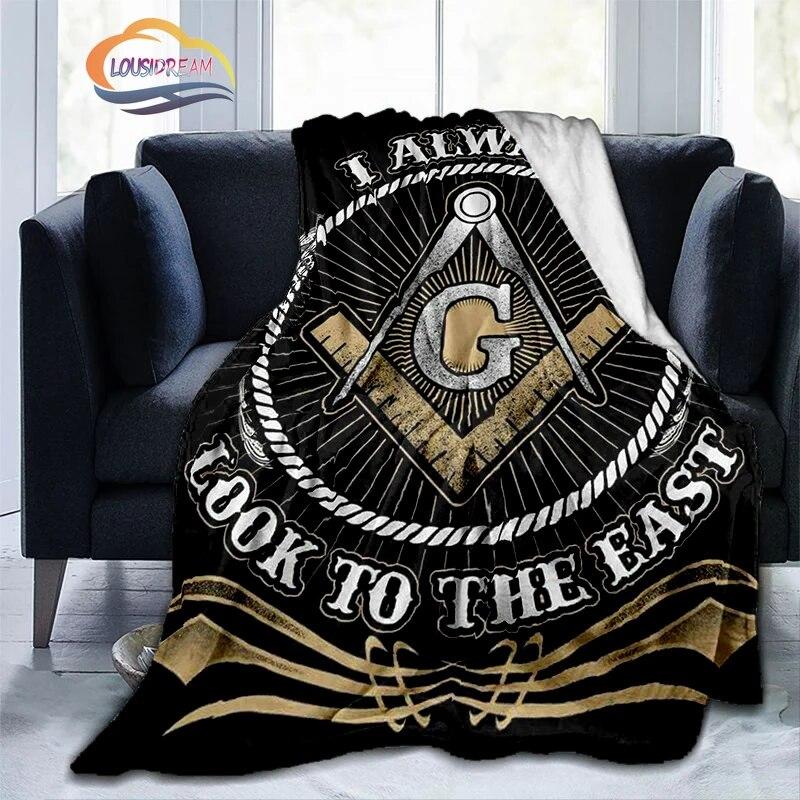 Print Freemasonry Flannel Blanket Masonic Air Conditioning Sofa  Portable Travel Camping   Suitable for All Season