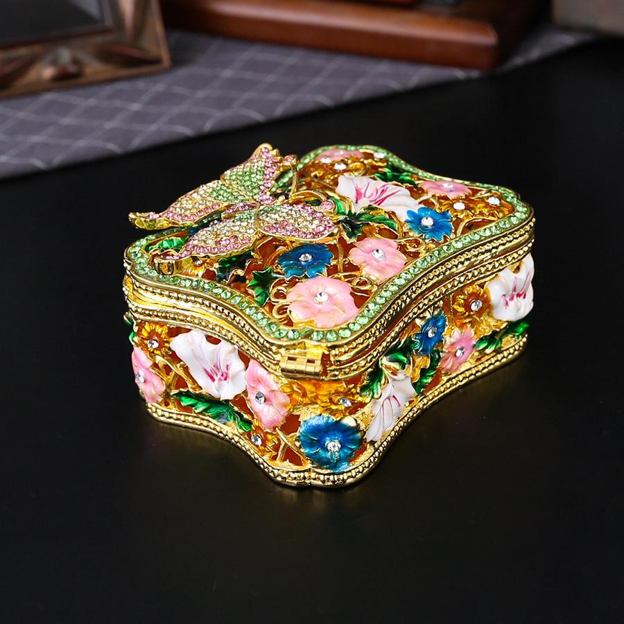 Европейская бабочка роза квадратная полая шкатулка для украшений, инкрустированная бриллиантами, изысканное хранилище для колец, сережек-гвоздиков, с откидной крышкой, декоративный элемент для хранения, работник