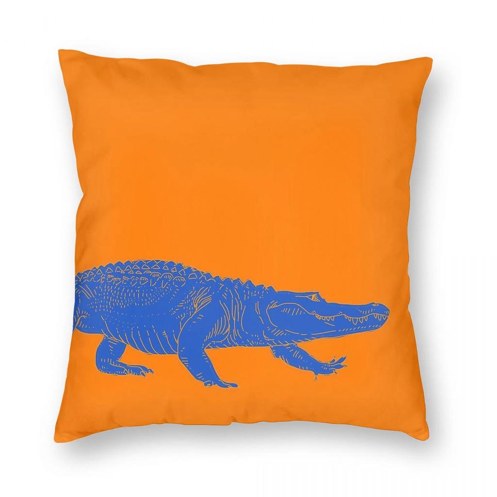 Blue Gator On Orange Square Pillowcase Polyester Linen Velvet Printed Zip Decor Pillow Case Home Cushion Case