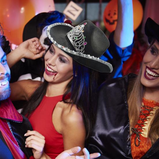 Женская ковбойская шляпа со стразами, инкрустация короной, блестящая шляпа с блестками, поля, вечерняя вечеринка в западном стиле, женские нарядные платья, фестиваль, ковбойский костюм, аксессуары