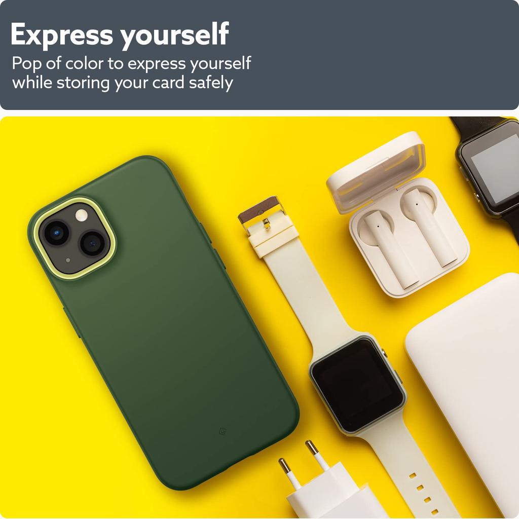 Caseology MagSafe Compatible Card Case with Vegan Premium Slim Compatible with iPhone iPhone and iPhone 13 Nano Pop Avo Green Built-in Magnet,
