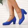 Мода Весна и Осень 2025 Большие Размеры Высокие Каблуки Круглый Носок Низкий Каблук Одинарные Туфли Блочный Каблук Женская Обувь