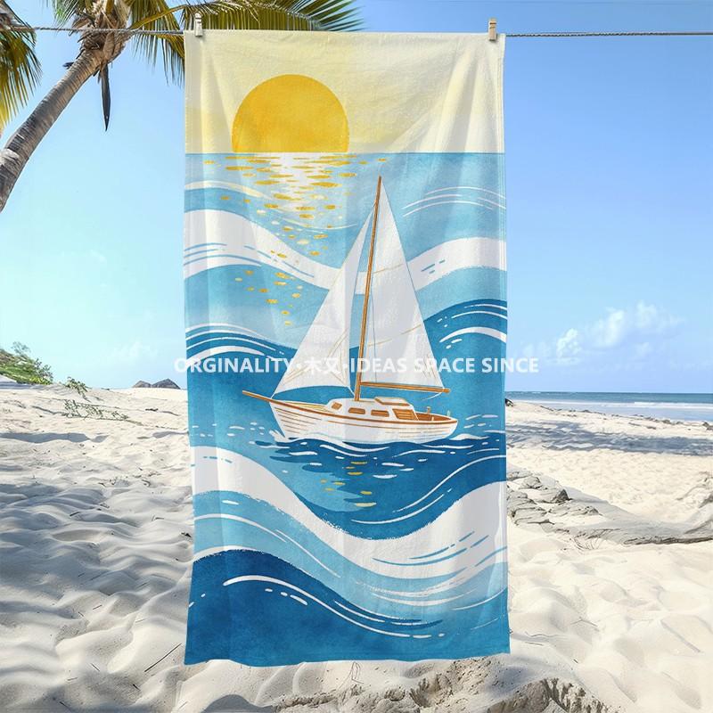 Sunset Sailboat Beach Towel Patterned Sunscreen And Windproof Suitable For Swimming Pool Camping Travel
