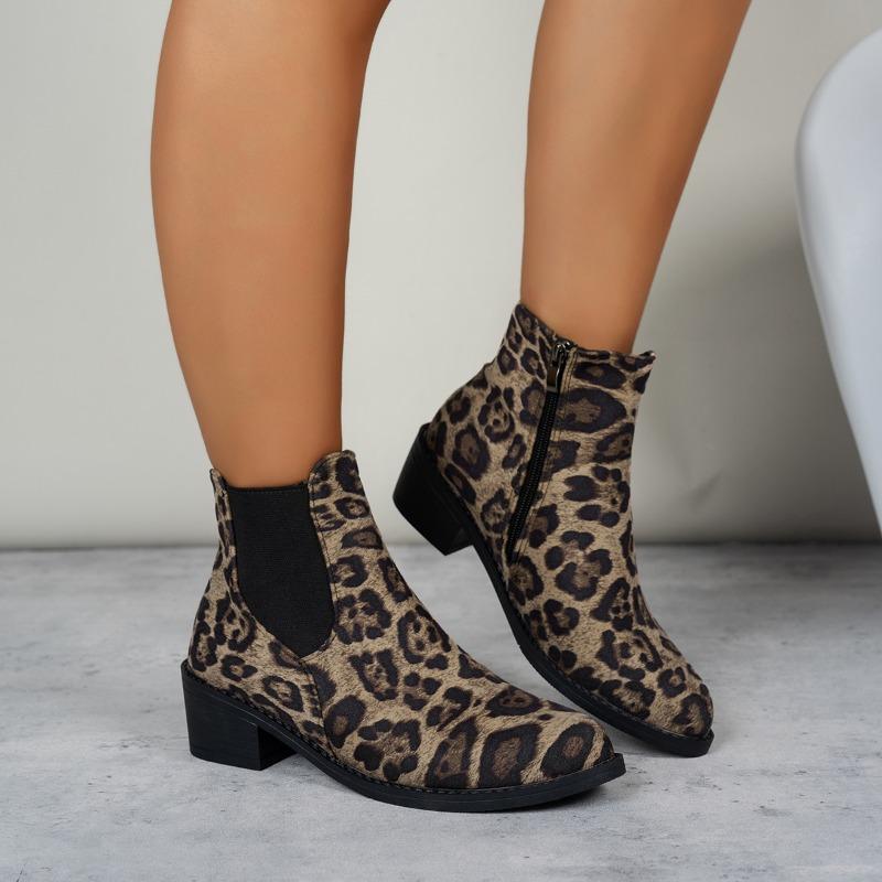 Женские модные одинарные ботинки на толстом каблуке, осенние, новые, с круглым носком, из леопардовой замши, противоскользящие, износостойкие, короткие ботинки