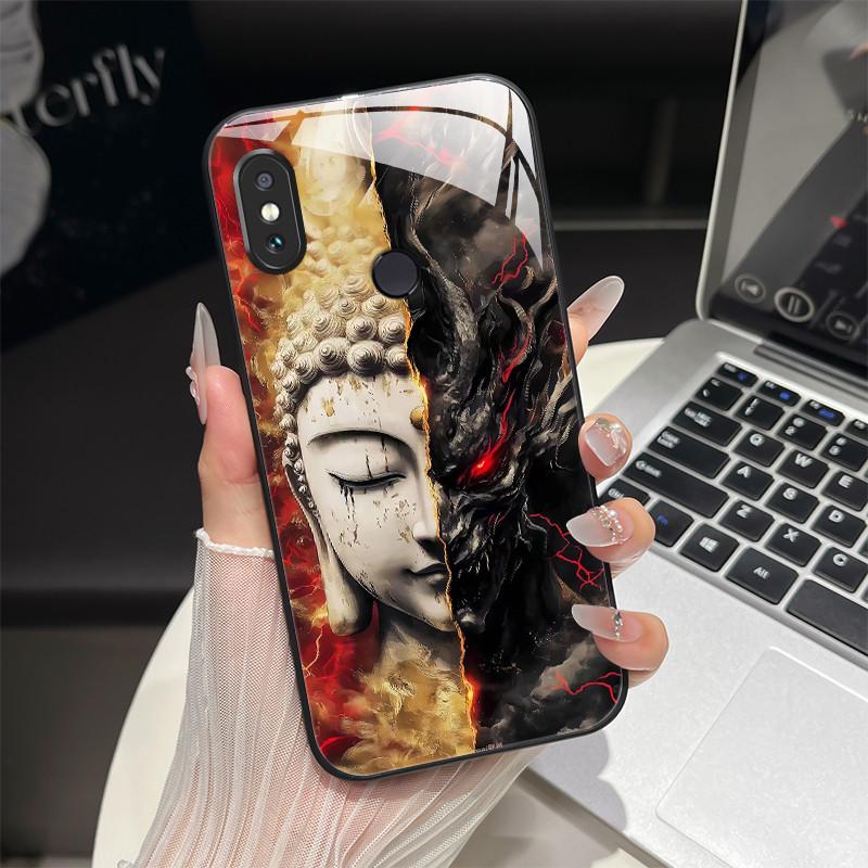 For Redmi Note 5/Note 6 Phone Case Trendy Design Tempered Glass Bumper For Xiaomi Redmi Note 5 6 Pro Full Protection Back Covers