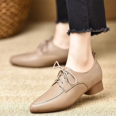 2024 Плюс Размер 43 Ретро Черные Офисные Туфли Женские Весна Лето Блочные Каблуки Винтажные Туфли С Заостренным Носком На Шнуровке