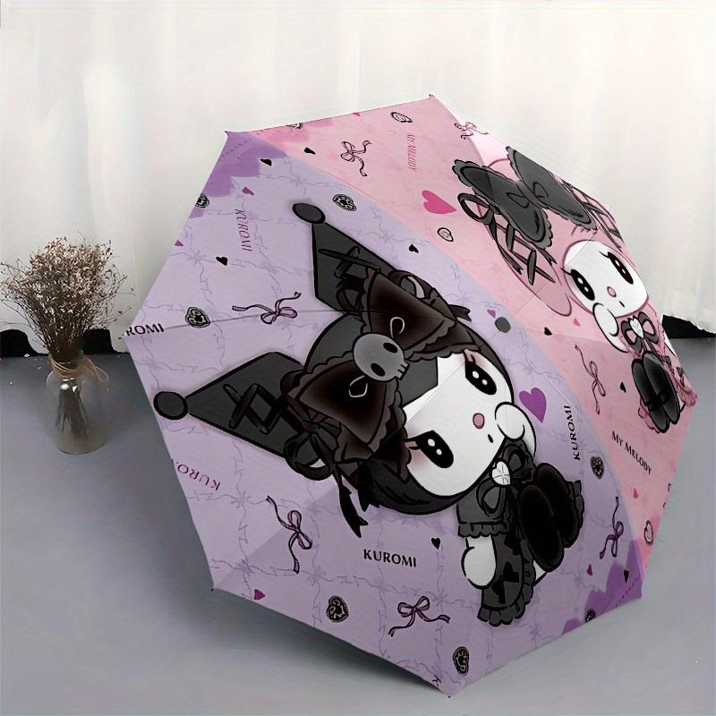 Kuromi,My Melody Automatic Folding Umbrella Simple 8 Rib Design, Bright Cartoon Pattern, Durable Iron Frame, Suitable For Travel, Outdoor, B