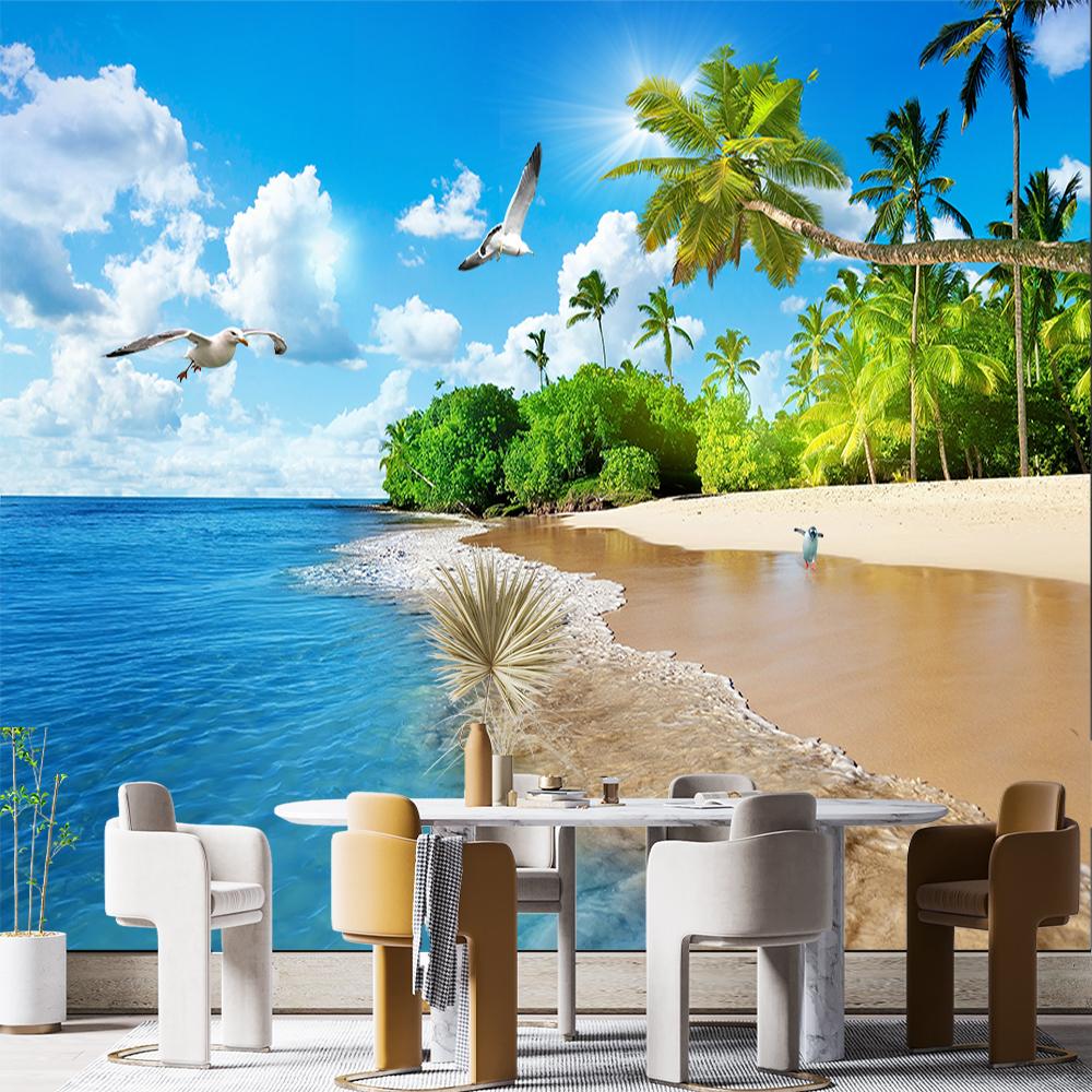 Seascape Mural Beach Coconut Tree 3d Wallpaper Living Room Bedroom Beach Wall Mural Decoration